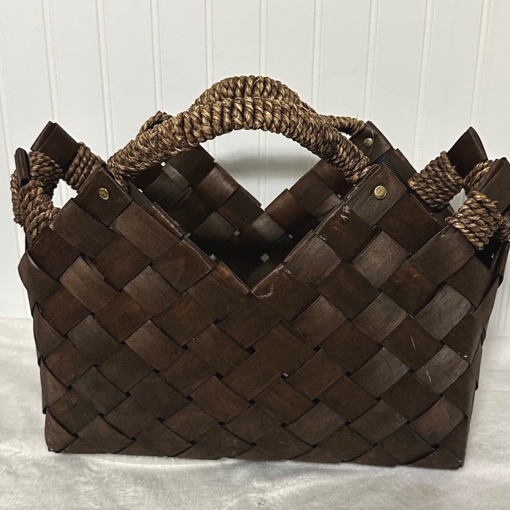 Unbranded Woven Wood Basket Home Decor Brown Excellent Rustic Rope Handle Boho